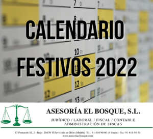 CALENDARIO FESTIVOS 2022